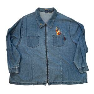 Vintage Disney Pooh Full Zip Denim Jacket Embroidered Tigger Lightweight 30W/32W